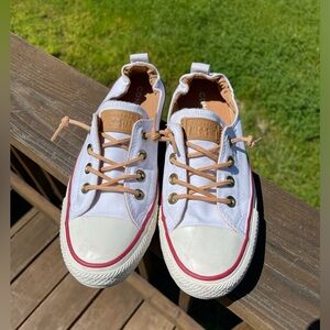 Converse white leather slip on women’s 8.